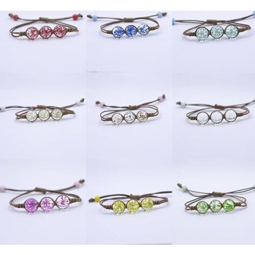 Luxury Handmade Bangles 3 Glass Ball Flower Bracelet for Women Crystal Boho Jewelry Beads Bohemian Fashion Colour Lover Gift DIY