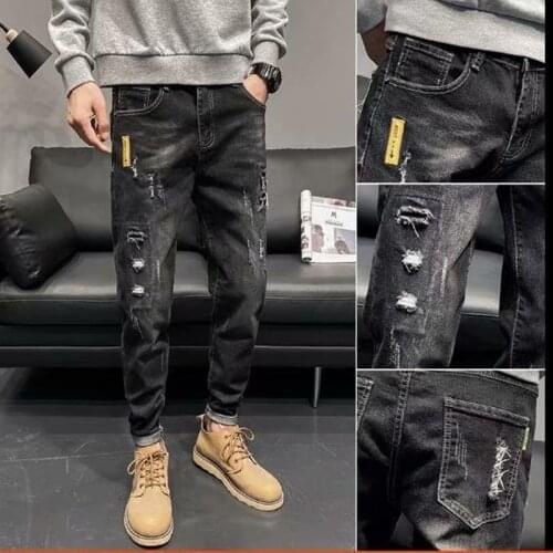 Ripped denim jeans mens 2021 new Korean trendy brand straight loose slim-fitting casual hole hip hop teenager long pants