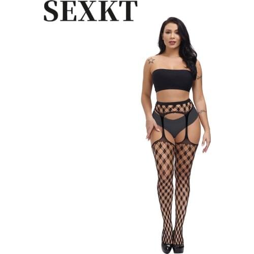 Sexy Black Mesh Stockings Sling One-Piece Perspective Silk Long Lace Women 'S Open-End Base Non-Slip Socks Body Stocking Thigh