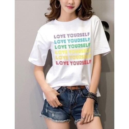 Sunfiz YF LOVE YOURSELF Same Cotton T Shirt Tee Rainbow Printed Colorblock Short Sleeve Fashion Summer Tops