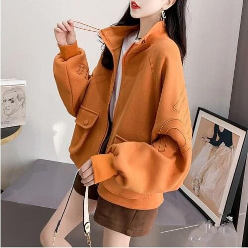Women Spring Autumn Loose Plus Size Sweatshirt Female Solid Casual Long Sleeve Zipper Pocket Jacket Harajuku Cardigan Tops Coat