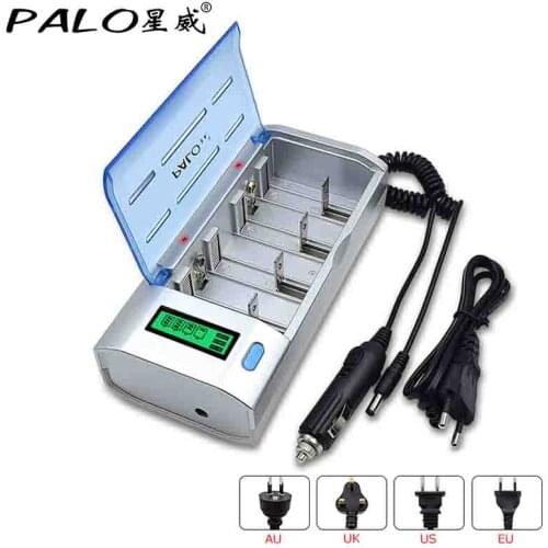 PALO LCD display smart battery charger for Ni-MH Ni-Cd AA / AAA / SC / C / D / 9V rechargeable battery with Car charging line