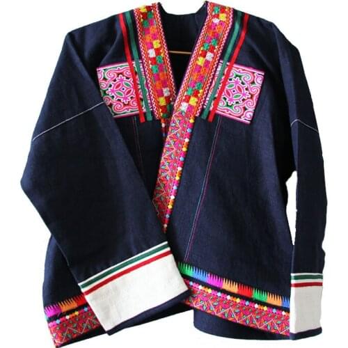 Bohemia Embroidery cotton Linen short coat Original Chinese style embroidered jacket Vintage V-neck coat
