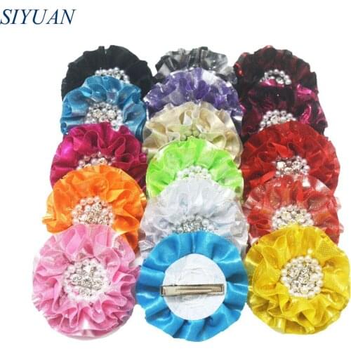 50pcs/lot Alligator Alloy Hair Clip with 3.2'' Large Metallic Fabric Flower School Girl Beautiful Headdress DIY Boutique FC126