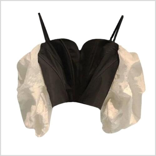 Slash Neck Fashion Woman Blouses 2021 Puff Sleeve Womens Clothing Color Matching Short Women Summer Top Plus Size Off Shoulder