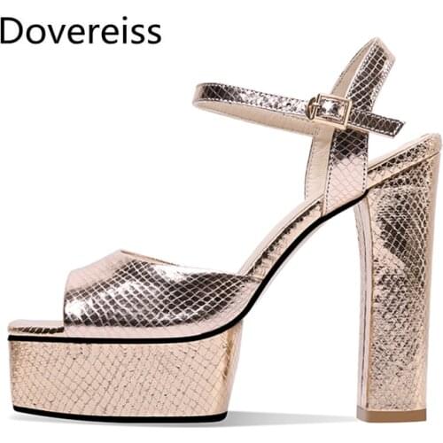 Dovereiss Fashion Summer Womens Shoes Elegant Buckle Silver Bling-Bling Chunky heels Waterproof Sandales Sexy Consice