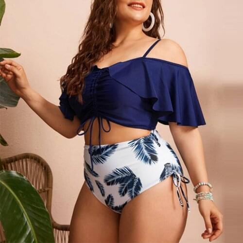 Plus Size Womens Swimsuit Summer Bathing Suit Sexy Bikinis 2021 Woman Large Ruffle Split Swimwear Beach Swimming Tops+shorts
