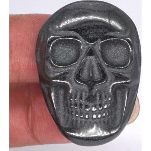 1.37 Inch (35mm) Carved Natural Hematite Black Stone Skull Cab Cabochon