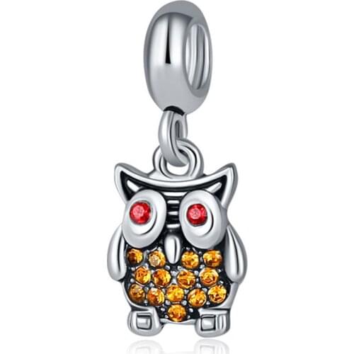 1Pcs New Cute Owl Pendant DIY Beads Suitable for Original Pandora Charm Bracelet Ladies Jewelry Making Gifts