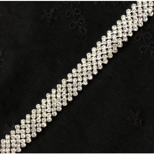 1 Yard Crystal Glass Rhinestone Cup Chain Silver Base Wedding Dress Decoration Trim Applique Sewing Rhinestone Trim 18mm