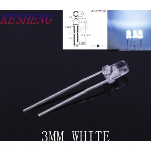 200 pcs 3MM WHITE LED Transparent Water Clear Round led 3mm Cold White 3V Light Emitting Diode Lamp