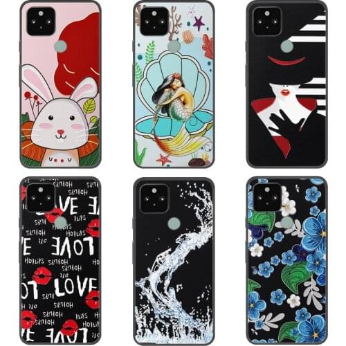 3D Emboss Relief Case For Google Pixel 5XL Phone Cover Black Softness TPU Silicone Back Bumper