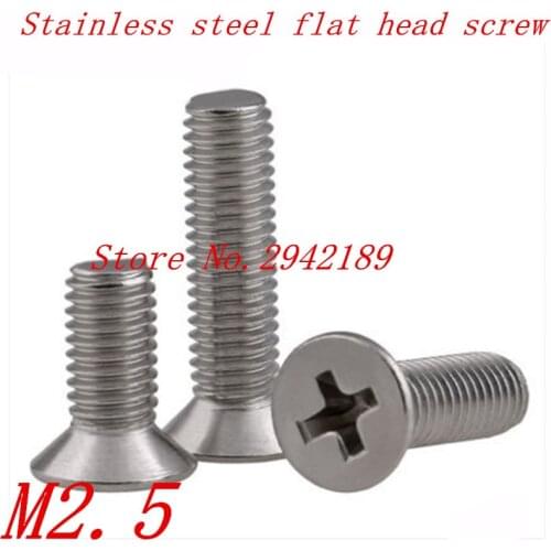 50pcs M2.5*4/5/6/8/10/12/16/20 2.5mm A2 Stainless Steel flat counetersunk head machine screw