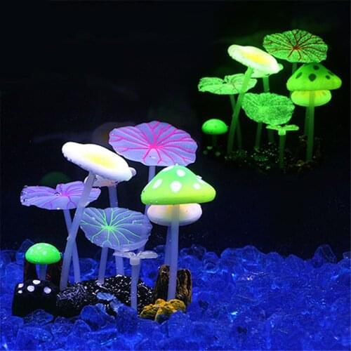 9pcs Mushroom Ornaments Fluorescent Artificial Plants Fish Tank Decorations Aquarium Water Grass Lotus Aquarium Landscape Tools