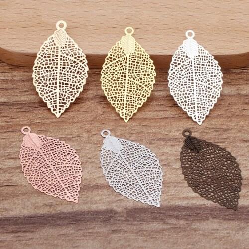 50 PCS 35x19mm Metal Brass Leaf Copper Charm Filigree Hollow Leaves Pendant DIY Jewelry Accessories