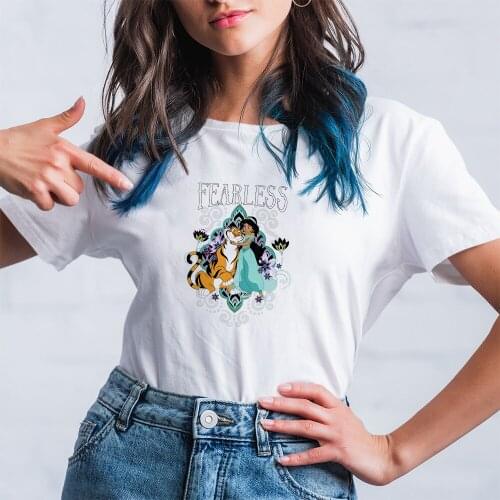 Princess Jasmine T-Shirt Pattern Black Printing Tee Harajuku Style Cute T Shirt Trend Funny Top Tshirt Disney Summer New Clothes