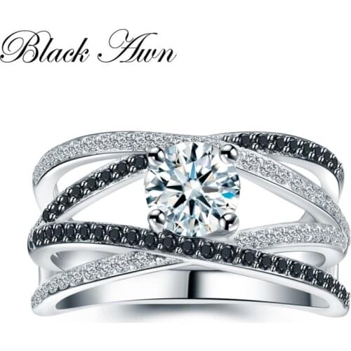 [BLACK AWN] 925 Sterling Silver Rings for Women Hollow Engagement Ring Bijoux Bague Gift Sterling Silver Jewelry C012