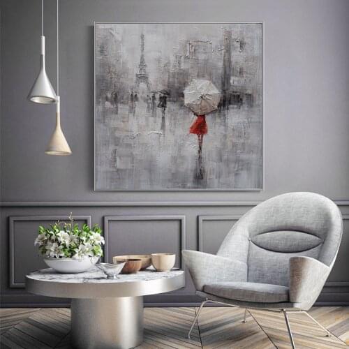 Red Dress Girl in the Rain Canvas Oil Painting Modern Wall Art Poster Print Scandinavian Decoration Picture Cuadros Artwork