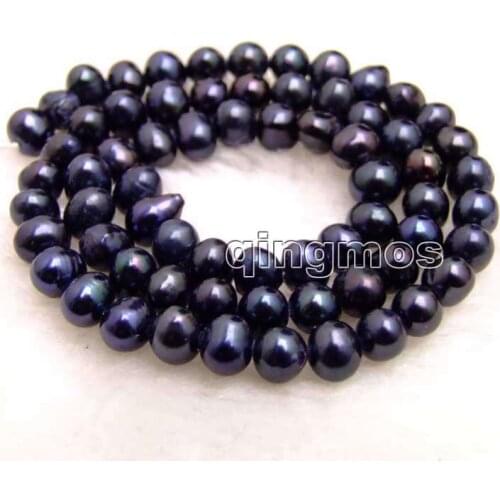 Small 5-6mm Black Round Natural Freshwater Pearl Loose Beads Strand 14''-los734 Wholesale/retail Free shipping