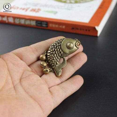 Handmade Copper Hollow Carp Bell Pendant Car Keychain Hanging Women Handbag Decorations Ornament Copper Fish Pendant Keyring