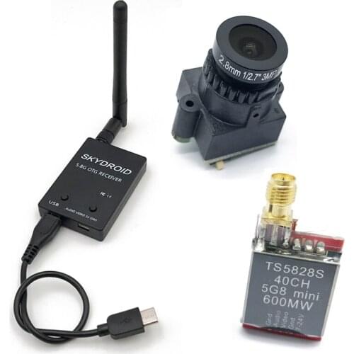 Mini 5.8G FPV Receiver UVC Video Downlink OTG VR Android Phone + TS5828L 600mW Transmitter + CMOS 1000TVL 2.8mm FPV Camera