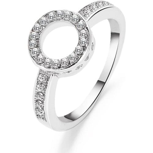 Fashion Crystal Hollow Round Finger Rings For Woman Rose Gold Silver Color Simple Wedding Rings jewerly Lovers gifts Wholesale