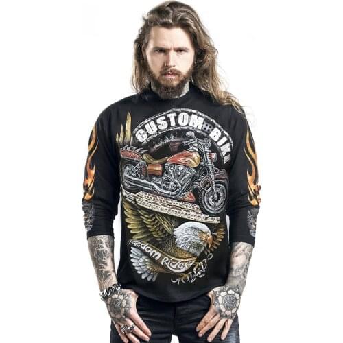Mens Motorcycles 3D Printing Retro Punk Round Neck Long Sleeve T-Shirt plus big size