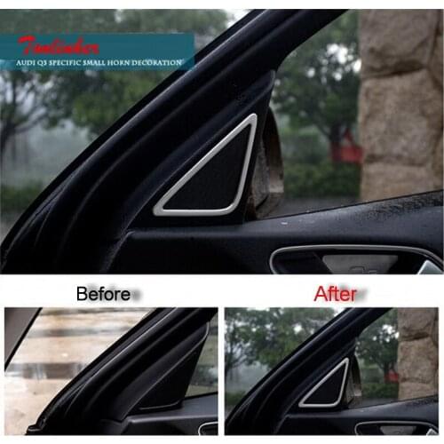 Tonlinker Cover Stickers for AUDI Q3 2013-18 Car Styling 2 PCS Stainless Steel Door Tweeter Speakers Decorative Cover stickers