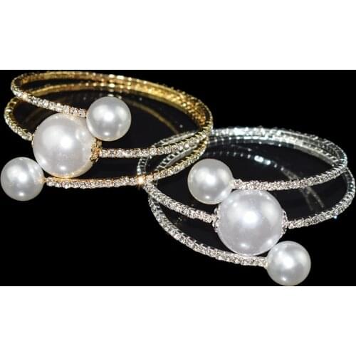 AOUSIX New Crystal Gold Silver Plated Bangles Pearl Bride Bracelet Woman Pearl Open Bracelet Pulseras Mujer Holiday Gift