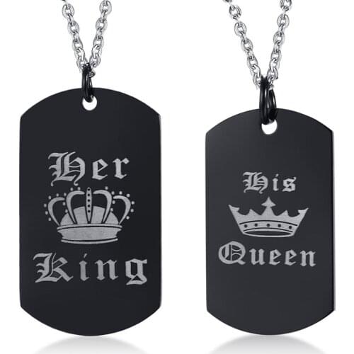 2021 Fashion Stainless Steel Material With King And Queen Black Personalized Tag Necklace Suitable For Coupless Accessories