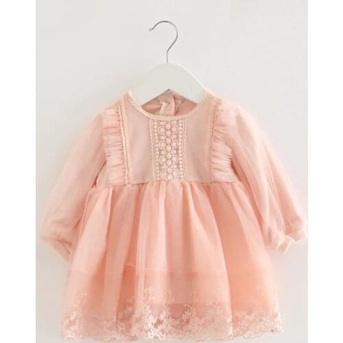 Baby Girls Dress Lace Tulle Embroidery Lantern Sleeve Party Princess Dress Children Clothing for Toddler Kids 0-2Y