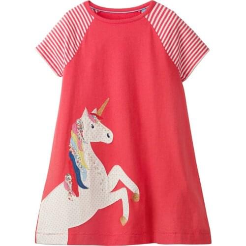 2019 Summer Girls Dress A Line Striped Casual O-neck Dress Cotton Unicorn Horse Children Dresses Girls kids dresses for girls