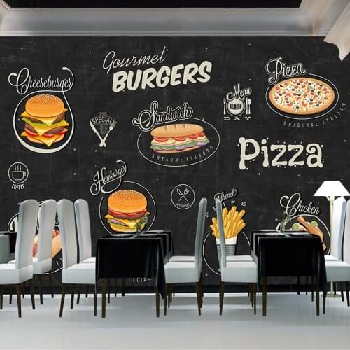 Custom 3D Photo Wallpaper Burger Pizza Fast Food Dessert Shop Cafe Restaurant Photo Background Wall Decor Mural Papel De Parede