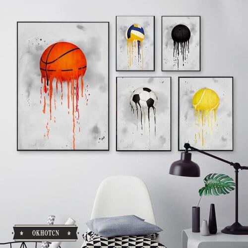 Nordic Sports Ball Series Canvas Painting Watercolor Football Basketball Volleyball Bowling Tennis Poster Wall Art Pictures