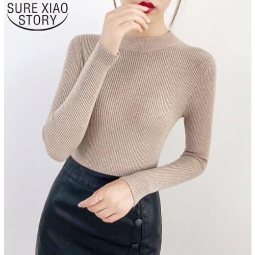 Casual Solid Pullover Sweater Women 2021 Autumn Winter Fashion Women Sweater Long Sleeve Turtleneck Knitted Sweaters 6365 50