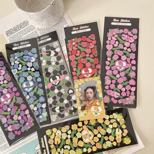 SKYSONIC Korean Flash Rose Series Laser Sticker DIY Journal Bullet Plan Deco Sticker Idol Cards Korean Decorative Supplies