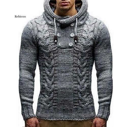 Autumn Winter Mens Hooded Sweaters Male Sweaters Cotton Jumper Man Fashion Casual Gray Wine Slim Mens Sweaters Hombre