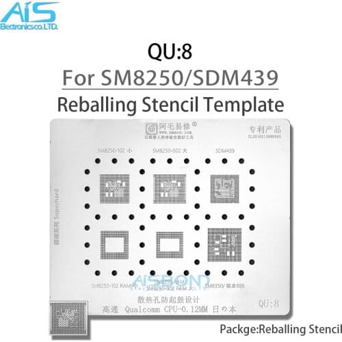 Amaoe QU8 0.12mm BGA Stencil Reballing For SM8250 102 002 SDM439 SM8350 Snapdragon888 CPU Steel Mesh Phone Repair Tools