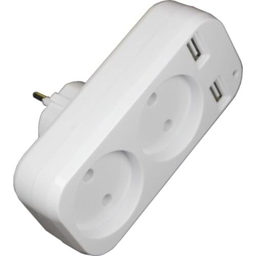 Usb plug adapter 2 socket with double usb port new design European 5V 2A USB extension socket Z5-01 White color