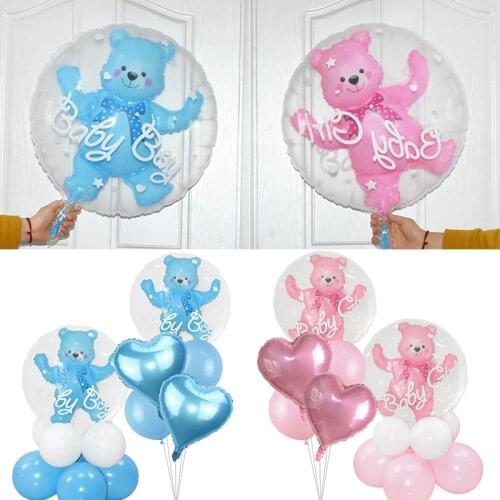 24inch Baby BOY Baby Girl Bubble Bear balloons Christening Baptism Party Decoration Baby Shower Kids Bear Toys in balls