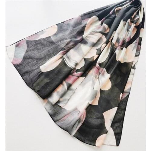 2021 Women Fashion Floral Printed Pattern Silver Sequins Cotton Scarf Shawls Wraps Hijabs 10pcs/lot
