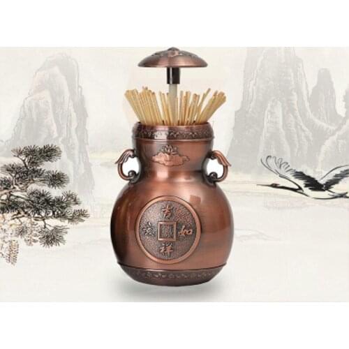 Toothpick Automatic High-grade Push-type Metal Toothpick Chinese Retro Simple Living Room Home Toothpick Sale