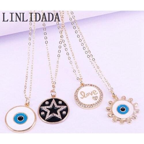 10Pcs Charm Micro Pave CZ Enamel Round Pendant Women Necklace For Gift