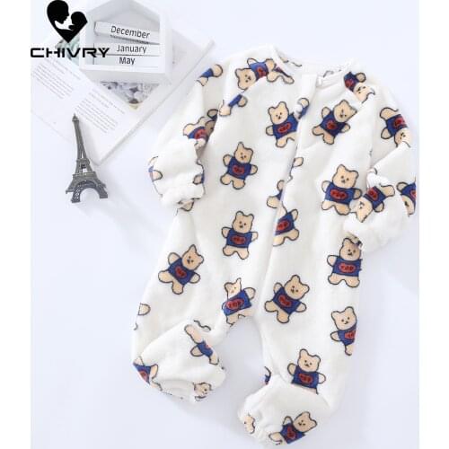 2021 Newborn Autumn Winter Soft Flannel Romper Jumpsuit Toddler Cartoon Zipper Warm Rompers Baby Boys Girls Long Sleeve Playsuit