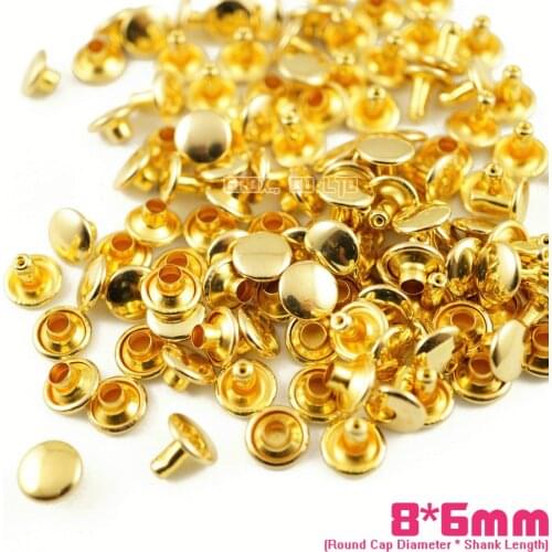 450 set 8*6mm Gold Double Cap Round Rapid Rivet Punk Rock Leathercraft Rivet