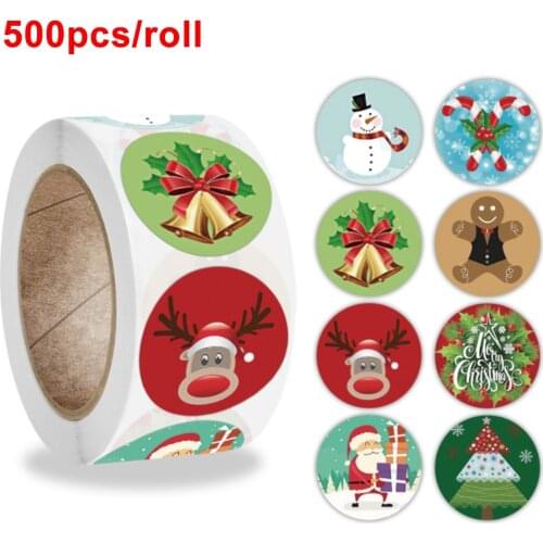 500PCS Merry Christmas Cartoon Decor Paper Stickers Seal Labels Roll Stickers For Party Gift Packing Christmas Roll Stickers