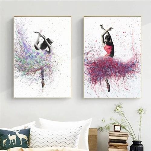 Abstract Dancing Girl Colorful Canvas Painting Ballerina Posters and Print Quadro Wall Art Picture for Living Room Cuadros Decor