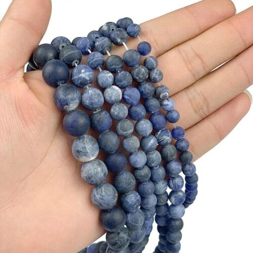 MKTREG Natural Matte Blue-vein stone Sodalite Stone Round Loose beads ball 4/6/8/10/12MM Jewelry bracelet making accessories DIY