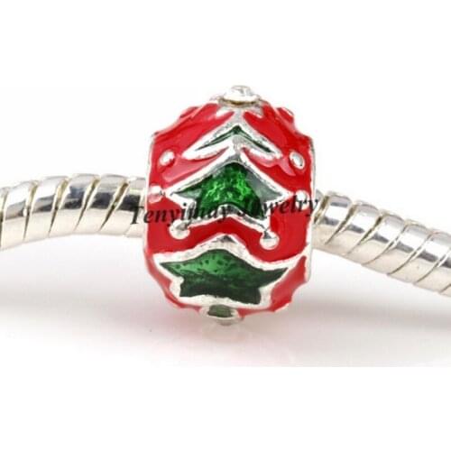 Christmas Tree Beads European Crystal Enamel Charm Beads For DIY 50pcs Free Shipping