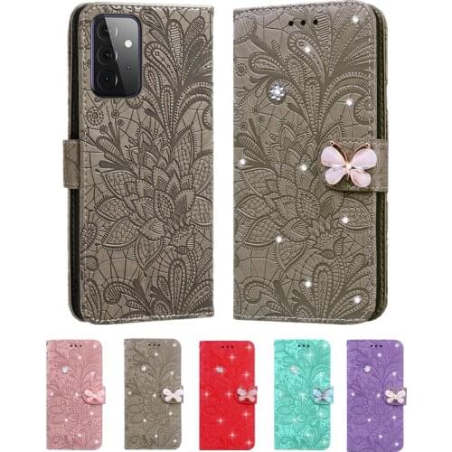Case For Samsung Galaxy S21 S20 FE Plus Ultra A12 A32 A52 A72 A51 A71 A12 5G Diamond Lace Leather Flip Wallet Cover Phone Case